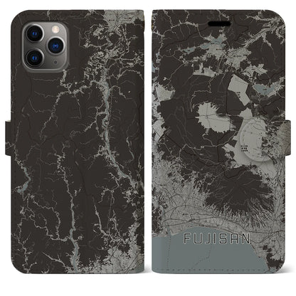 【富士山（静岡県）】地図柄iPhoneケース（手帳タイプ）モノトーン・iPhone 11 Pro Max 用