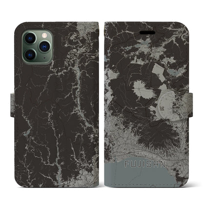 【富士山（静岡県）】地図柄iPhoneケース（手帳タイプ）モノトーン・iPhone 11 Pro 用