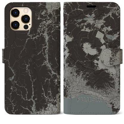 【富士山（静岡県）】地図柄iPhoneケース（手帳タイプ）モノトーン・iPhone 12 Pro Max 用
