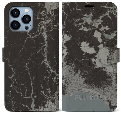【富士山（静岡県）】地図柄iPhoneケース（手帳タイプ）モノトーン・iPhone 13 Pro Max 用