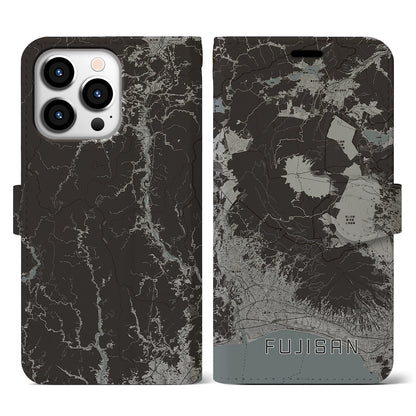 【富士山（静岡県）】地図柄iPhoneケース（手帳タイプ）モノトーン・iPhone 13 Pro 用