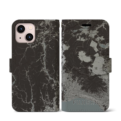【富士山（静岡県）】地図柄iPhoneケース（手帳タイプ）モノトーン・iPhone 13 mini 用