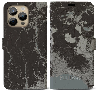 【富士山（静岡県）】地図柄iPhoneケース（手帳タイプ）モノトーン・iPhone 14 Pro Max 用