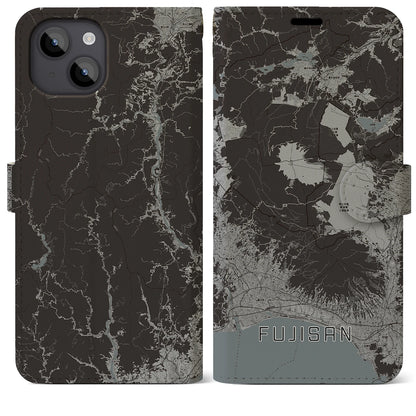 【富士山（静岡県）】地図柄iPhoneケース（手帳タイプ）モノトーン・iPhone 14 Plus 用