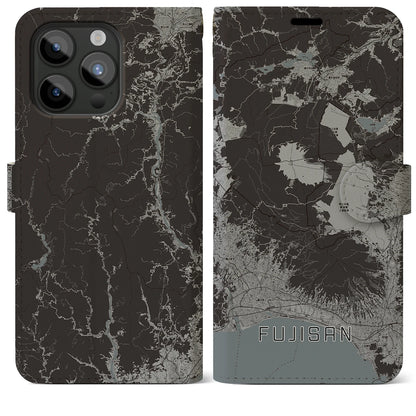 【富士山（静岡県）】地図柄iPhoneケース（手帳タイプ）モノトーン・iPhone 15 Pro Max 用