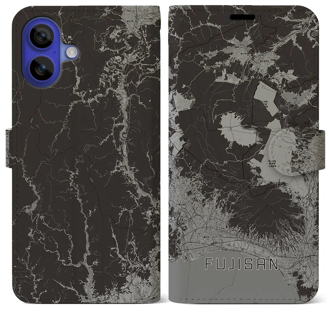 【富士山(静岡県)】地図柄iPhoneケース(手帳タイプ)モノトーン・iPhone 16 Pro Max 用