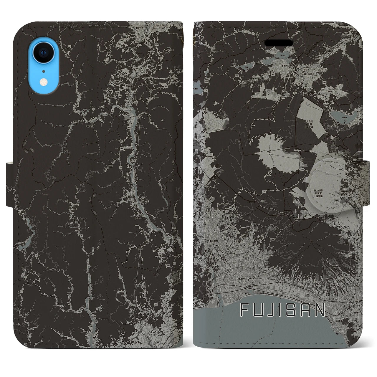 【富士山】地図柄iPhoneケース（手帳両面タイプ・モノトーン）iPhone XR 用