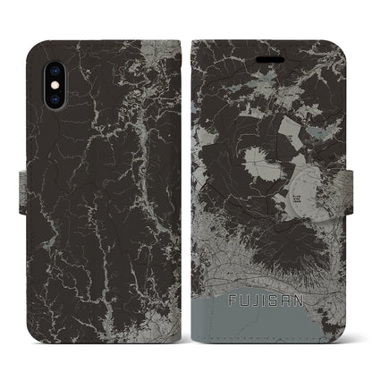 【富士山（静岡県）】地図柄iPhoneケース（手帳タイプ）モノトーン・iPhone XS / X 用
