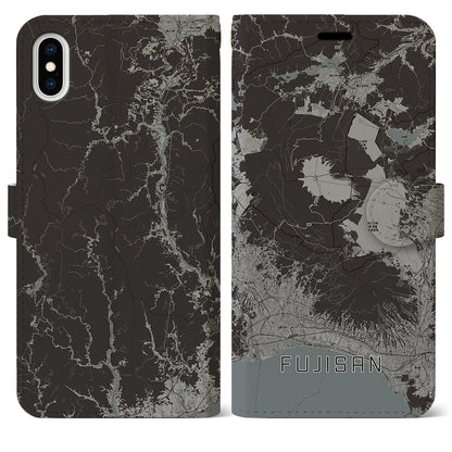 【富士山（静岡県）】地図柄iPhoneケース（手帳タイプ）モノトーン・iPhone XS Max 用