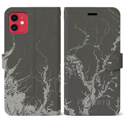 【藤里（秋田県）】地図柄iPhoneケース（手帳タイプ）モノトーン・iPhone 11 用