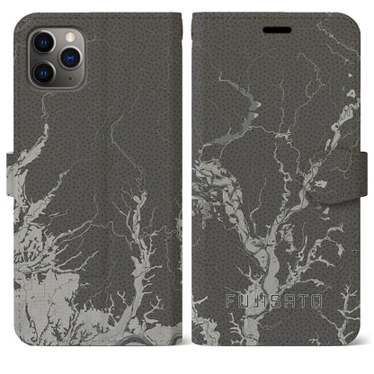 【藤里（秋田県）】地図柄iPhoneケース（手帳タイプ）モノトーン・iPhone 11 Pro Max 用