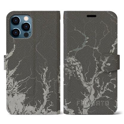 【藤里（秋田県）】地図柄iPhoneケース（手帳タイプ）モノトーン・iPhone 12 / 12 Pro 用