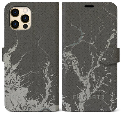 【藤里（秋田県）】地図柄iPhoneケース（手帳タイプ）モノトーン・iPhone 12 Pro Max 用