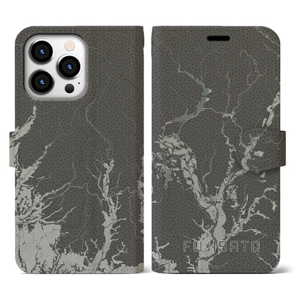 【藤里（秋田県）】地図柄iPhoneケース（手帳タイプ）モノトーン・iPhone 13 Pro 用