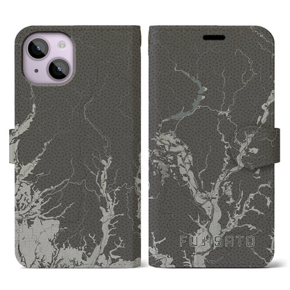 【藤里（秋田県）】地図柄iPhoneケース（手帳タイプ）モノトーン・iPhone 14 用