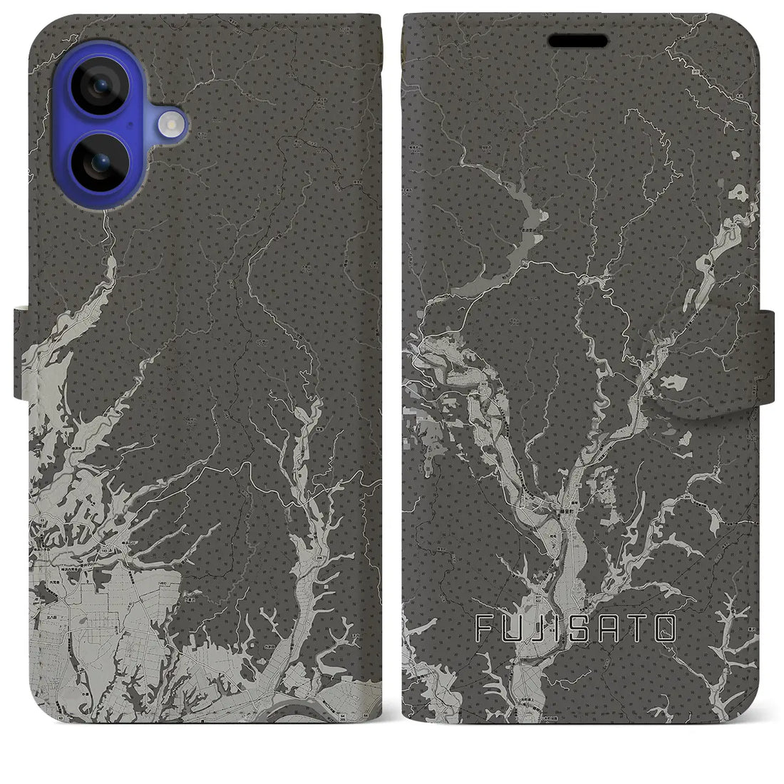 【藤里(秋田県)】地図柄iPhoneケース(手帳タイプ)モノトーン・iPhone 16 Pro Max 用