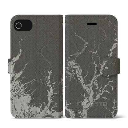 【藤里（秋田県）】地図柄iPhoneケース（手帳タイプ）モノトーン・iPhone SE（第3 / 第2世代） / 8 / 7 / 6s / 6 用