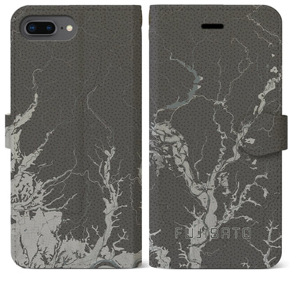 【藤里（秋田県）】地図柄iPhoneケース（手帳タイプ）モノトーン・iPhone 8Plus /7Plus / 6sPlus / 6Plus 用