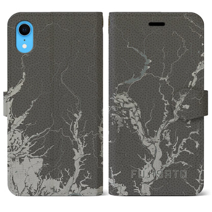 【藤里（秋田県）】地図柄iPhoneケース（手帳タイプ）モノトーン・iPhone XR 用