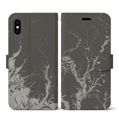 【藤里（秋田県）】地図柄iPhoneケース（手帳タイプ）モノトーン・iPhone XS / X 用