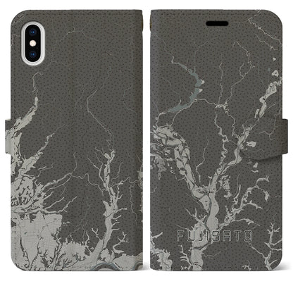 【藤里（秋田県）】地図柄iPhoneケース（手帳タイプ）モノトーン・iPhone XS Max 用