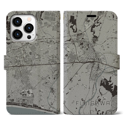 【藤沢（神奈川県）】地図柄iPhoneケース（手帳タイプ）モノトーン・iPhone 13 Pro 用