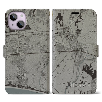 【藤沢（神奈川県）】地図柄iPhoneケース（手帳タイプ）モノトーン・iPhone 14 用
