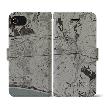【藤沢（神奈川県）】地図柄iPhoneケース（手帳タイプ）モノトーン・iPhone SE（第3 / 第2世代） / 8 / 7 / 6s / 6 用