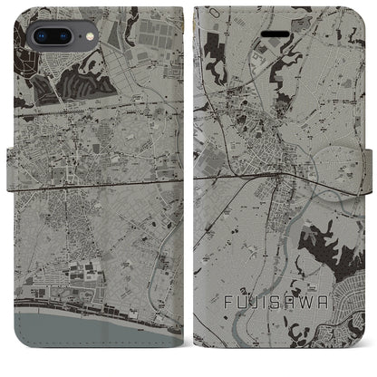 【藤沢（神奈川県）】地図柄iPhoneケース（手帳タイプ）モノトーン・iPhone 8Plus /7Plus / 6sPlus / 6Plus 用