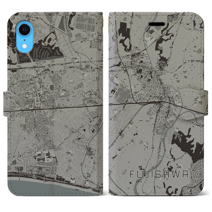 【藤沢（神奈川県）】地図柄iPhoneケース（手帳タイプ）モノトーン・iPhone XR 用