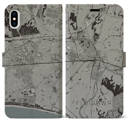 【藤沢（神奈川県）】地図柄iPhoneケース（手帳タイプ）モノトーン・iPhone XS Max 用