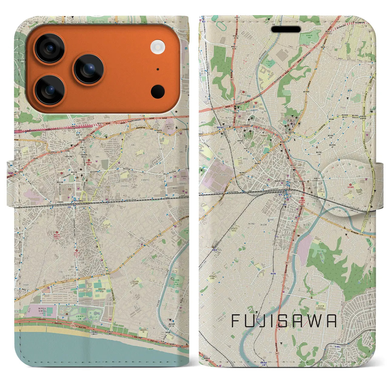 【藤沢（神奈川県）】地図柄iPhoneケース（手帳タイプ）