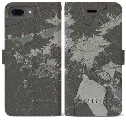 【富士吉田（山梨県）】地図柄iPhoneケース（手帳タイプ）モノトーン・iPhone 8Plus /7Plus / 6sPlus / 6Plus 用