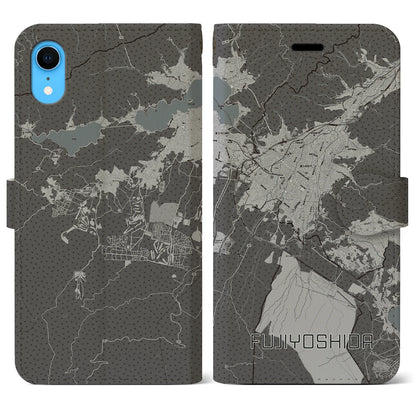 【富士吉田（山梨県）】地図柄iPhoneケース（手帳タイプ）モノトーン・iPhone XR 用