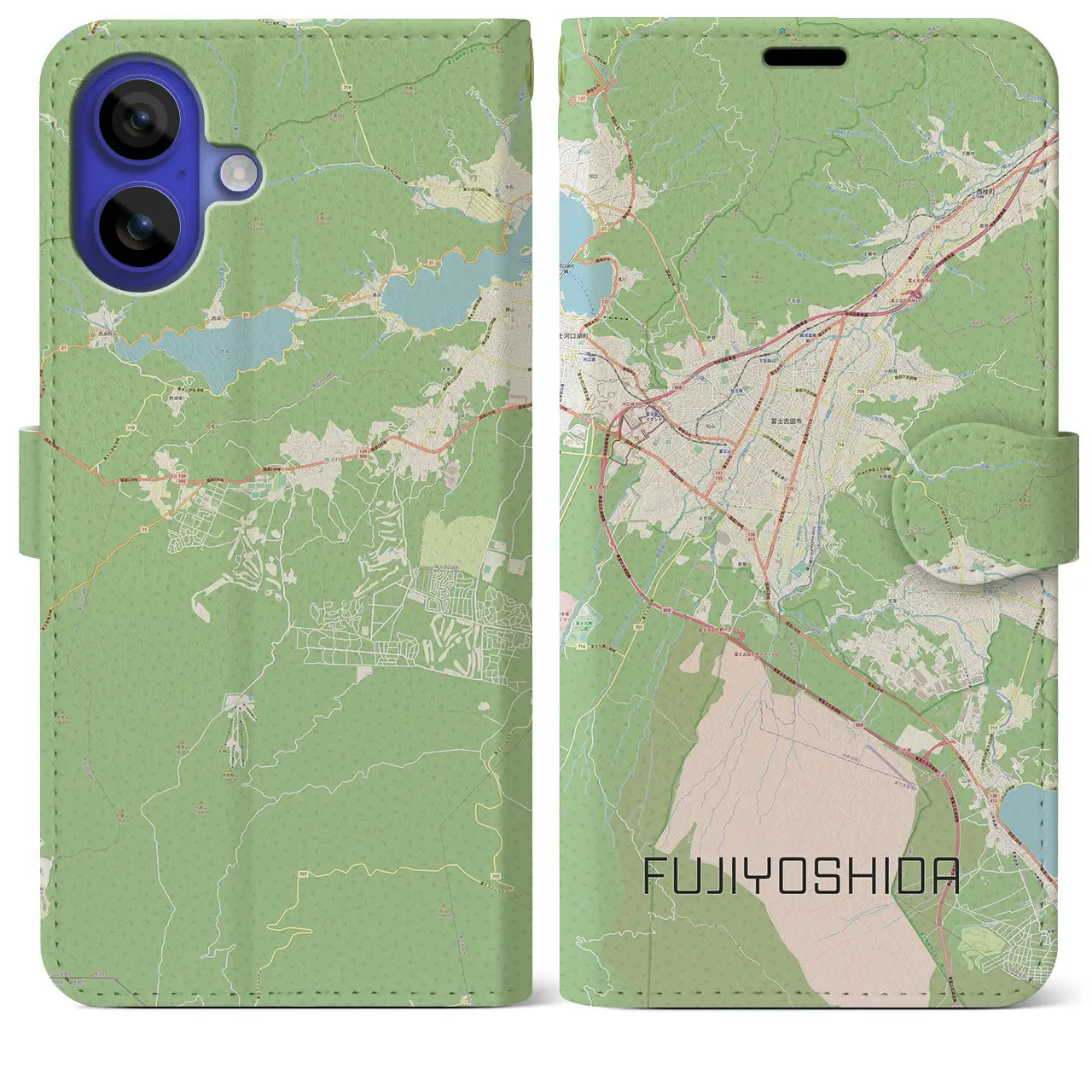 【富士吉田（山梨県）】地図柄iPhoneケース（手帳タイプ）ナチュラル・iPhone 16 Pro Max 用