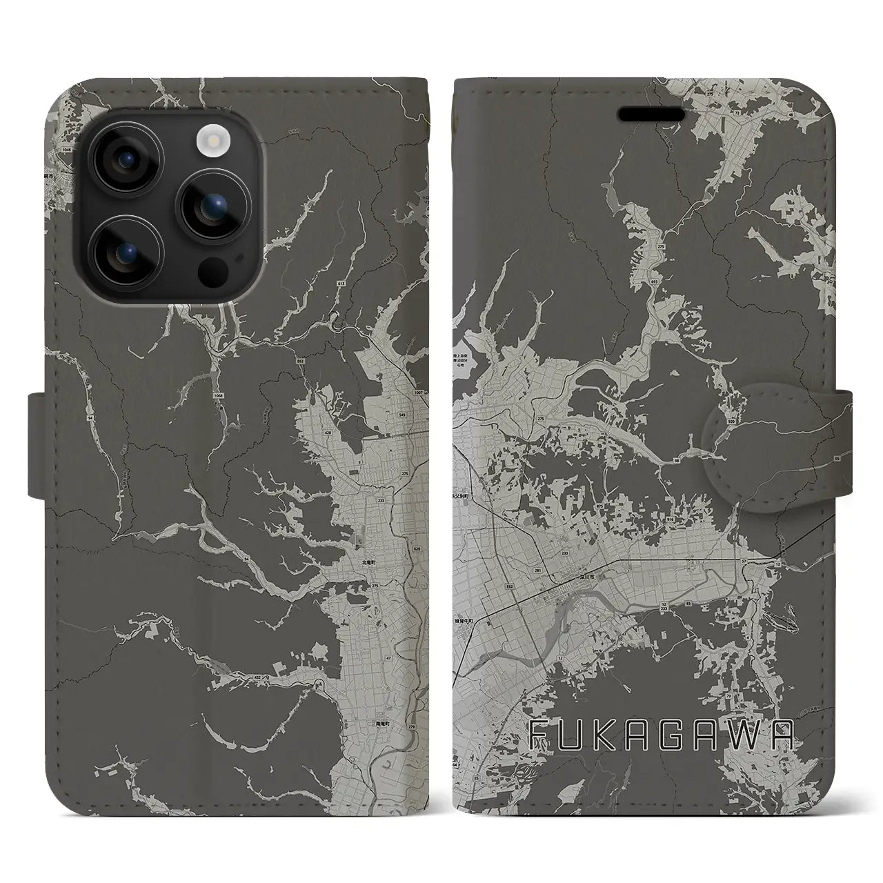 【深川（北海道）】地図柄iPhoneケース（手帳タイプ）