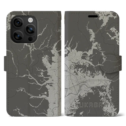 【深川（北海道）】地図柄iPhoneケース（手帳タイプ）モノトーン・iPhone 16 用