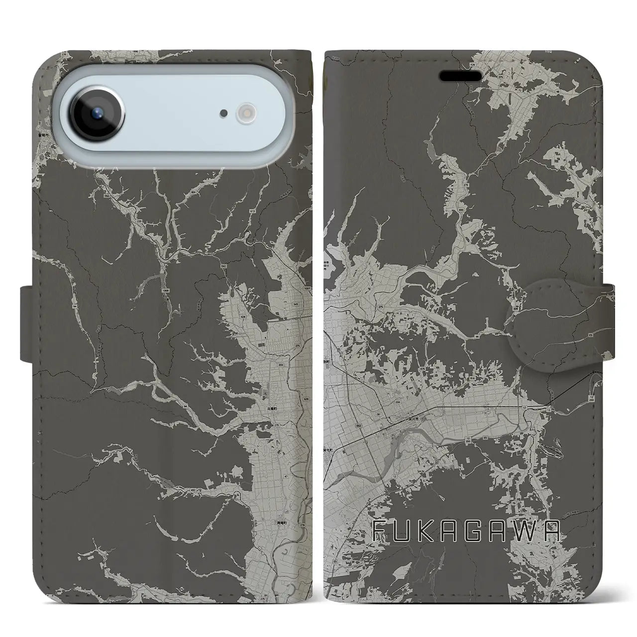 【深川（北海道）】地図柄iPhoneケース（手帳タイプ）