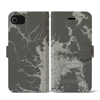 【深川（北海道）】地図柄iPhoneケース（手帳タイプ）モノトーン・iPhone SE（第3 / 第2世代） / 8 / 7 / 6s / 6 用