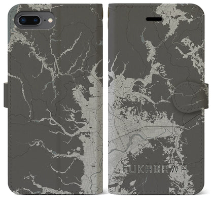 【深川（北海道）】地図柄iPhoneケース（手帳タイプ）モノトーン・iPhone 8Plus /7Plus / 6sPlus / 6Plus 用