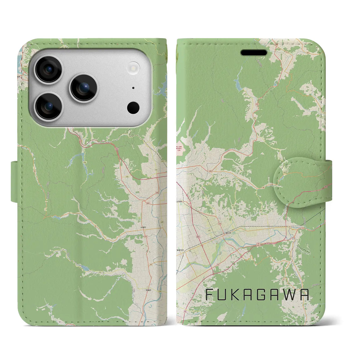 【深川（北海道）】地図柄iPhoneケース（手帳タイプ）ナチュラル・iPhone 17 Pro Max 用