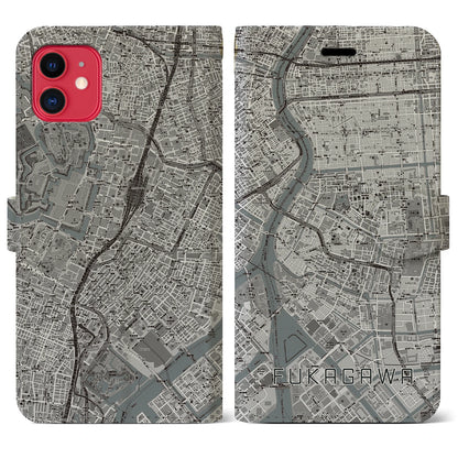 【深川2（東京都）】地図柄iPhoneケース（手帳タイプ）モノトーン・iPhone 11 用