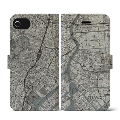 【深川2（東京都）】地図柄iPhoneケース（手帳タイプ）モノトーン・iPhone SE（第3 / 第2世代） / 8 / 7 / 6s / 6 用