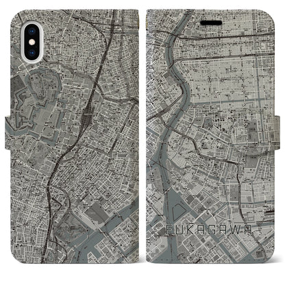 【深川2（東京都）】地図柄iPhoneケース（手帳タイプ）モノトーン・iPhone XS Max 用