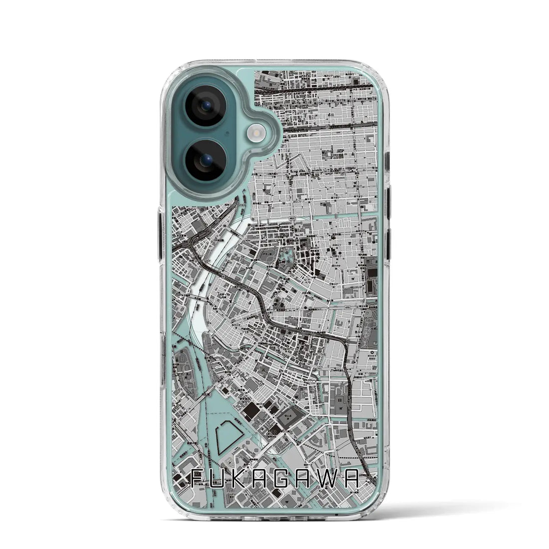 【深川2（東京都）】地図柄iPhoneケース（MagSafeタイプ）モノトーン・iPhone 16 Pro 用