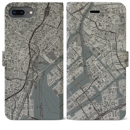 【深川（東京都）】地図柄iPhoneケース（手帳タイプ）モノトーン・iPhone 8Plus /7Plus / 6sPlus / 6Plus 用