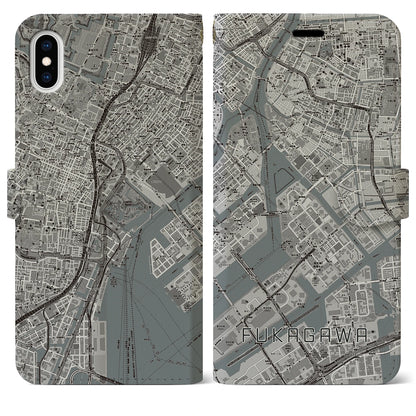 【深川（東京都）】地図柄iPhoneケース（手帳タイプ）モノトーン・iPhone XS Max 用