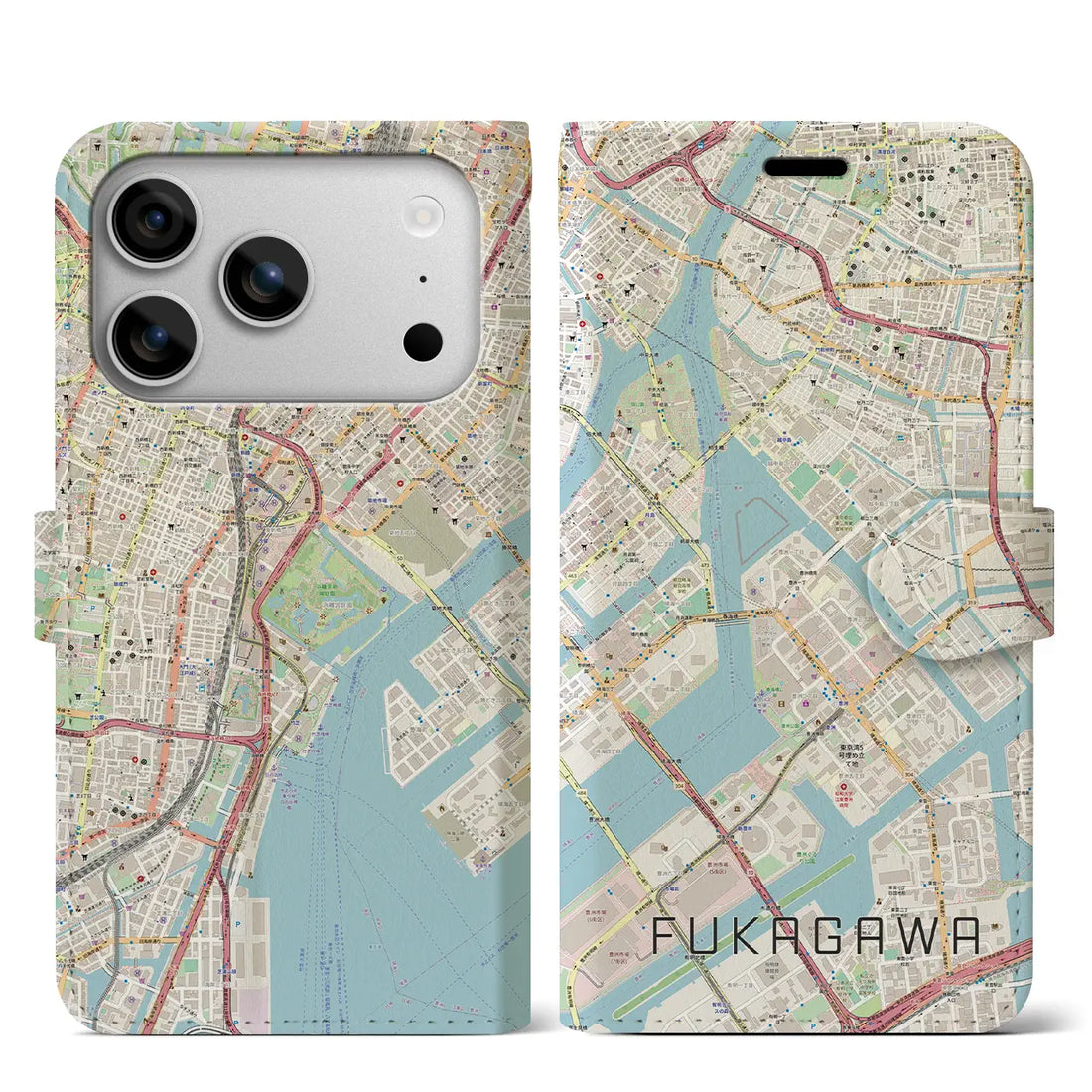 【深川（東京都）】地図柄iPhoneケース（手帳タイプ）ナチュラル・iPhone 17 Pro Max 用