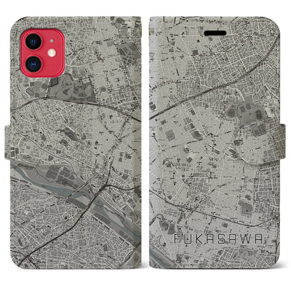 【深沢（東京都）】地図柄iPhoneケース（手帳タイプ）モノトーン・iPhone 11 用