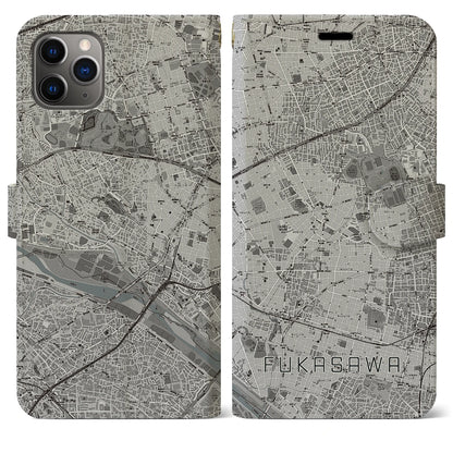 【深沢（東京都）】地図柄iPhoneケース（手帳タイプ）モノトーン・iPhone 11 Pro Max 用